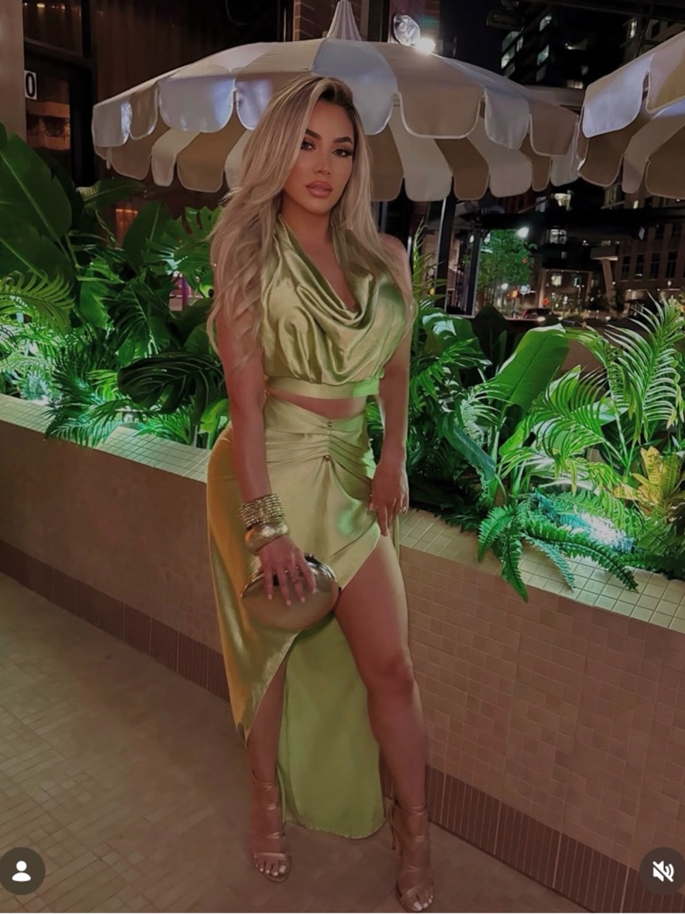 Satin Asymmetrical Maxi Skirt in Light Green